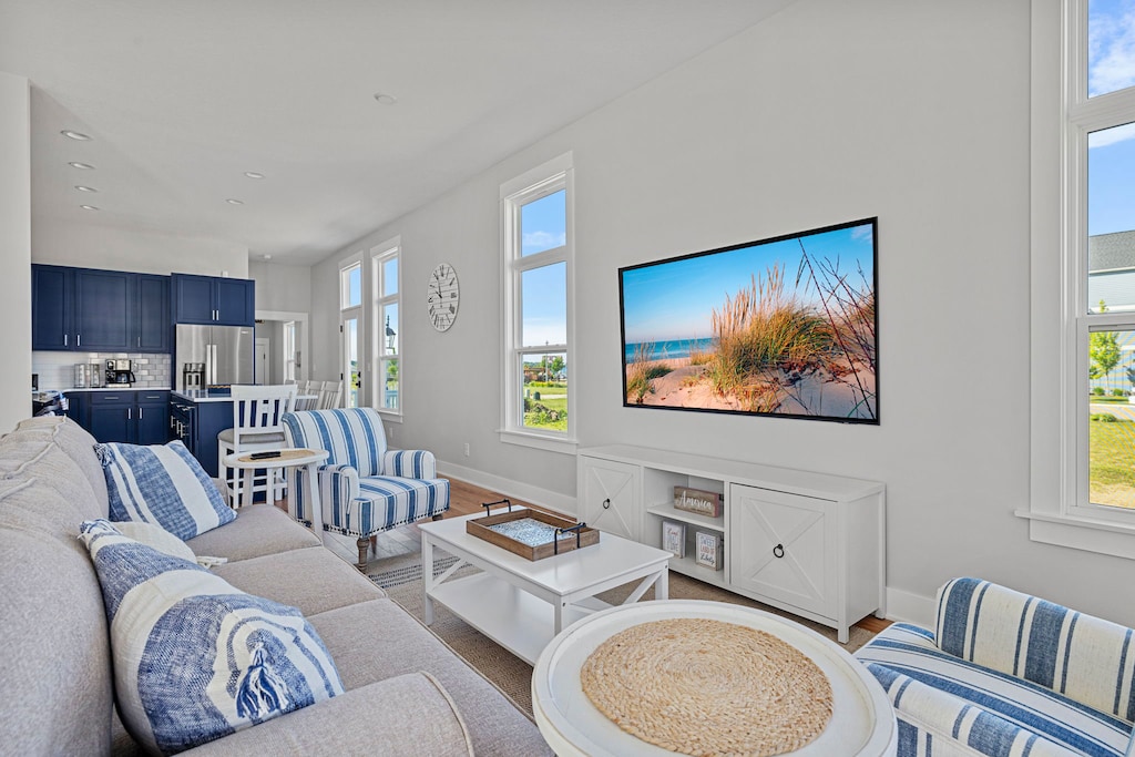 Chillin' starts here. Comfy furniture. Extra-wide flat screen TV. Oh, yeah.