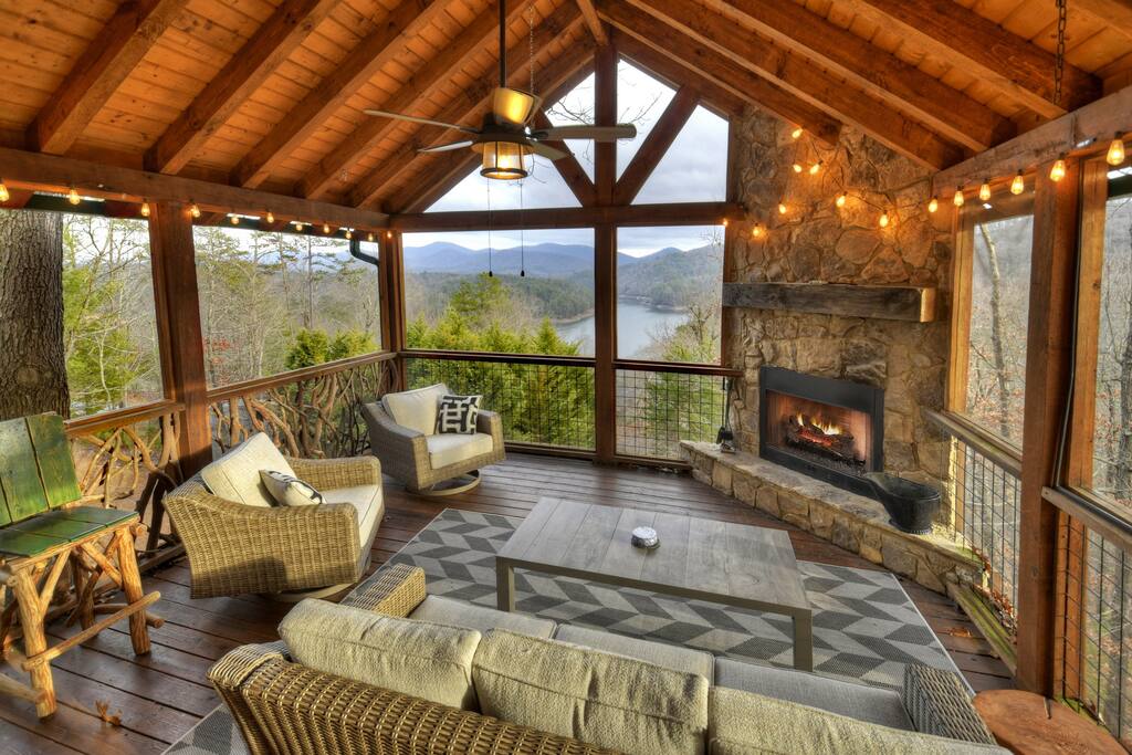 Stunning lake and mountain views from the gorgeous porch