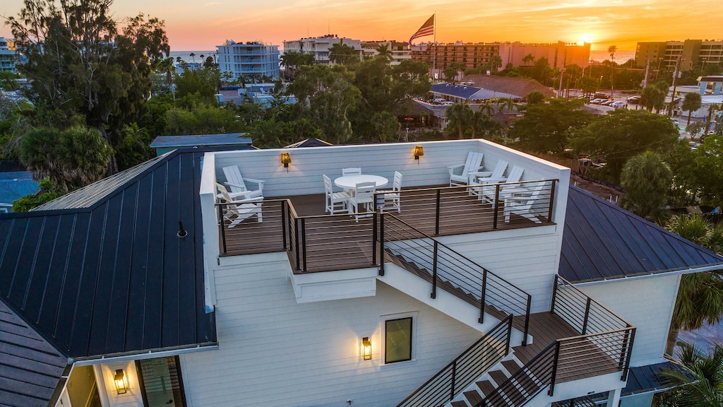 Twilight - Aerial Drone - Rooftop Deck - City and Gulf Views
