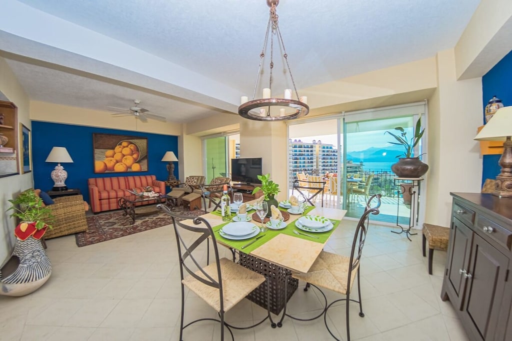 Dining & Living Area with Ocean Front Balcony View