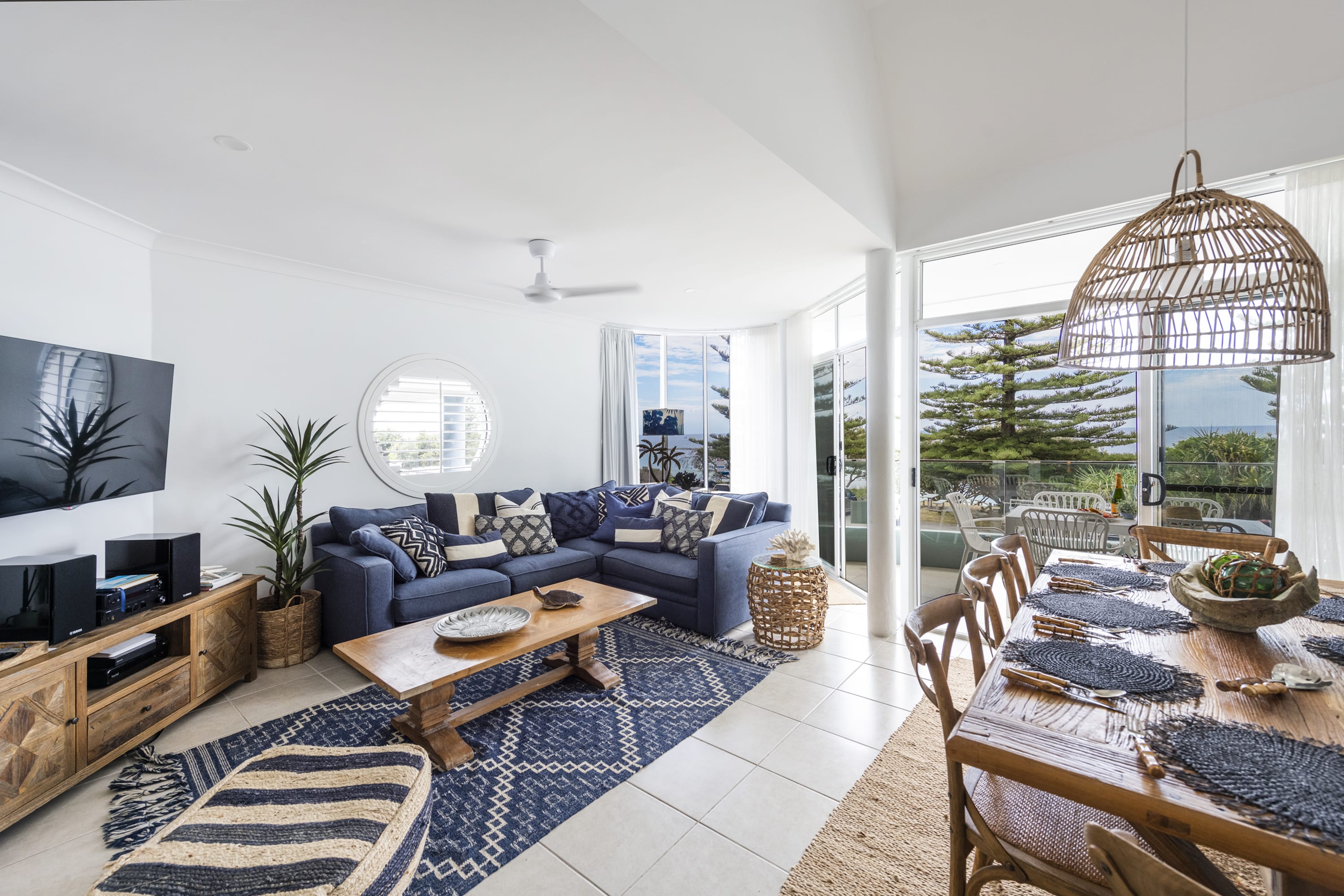 La Ronde Three - Yamba beachside accommodation - Open plan dining & living with views of Pippie Beach