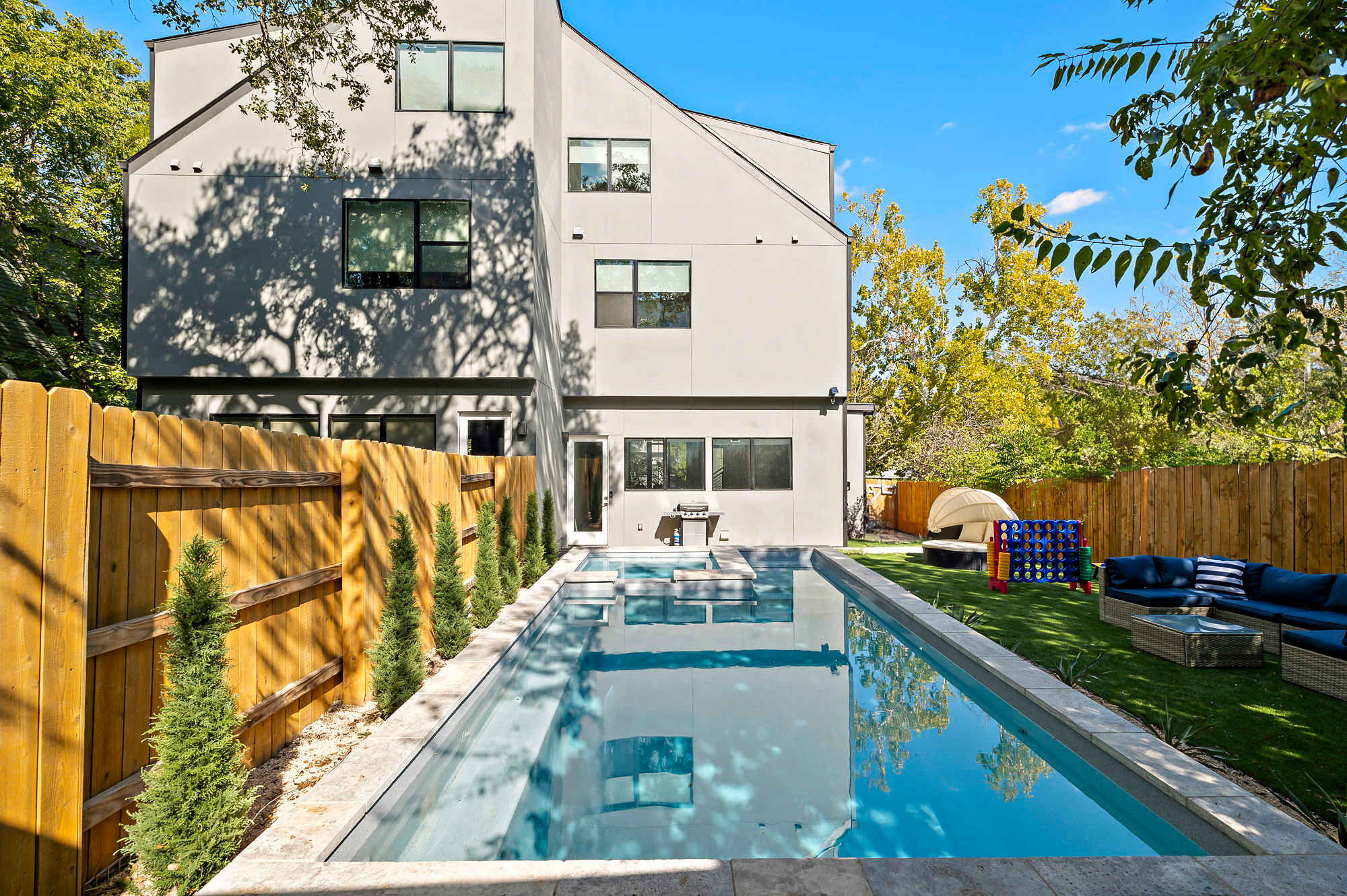 Enjoy our brand-new backyard pool, designed for both relaxation and fun!