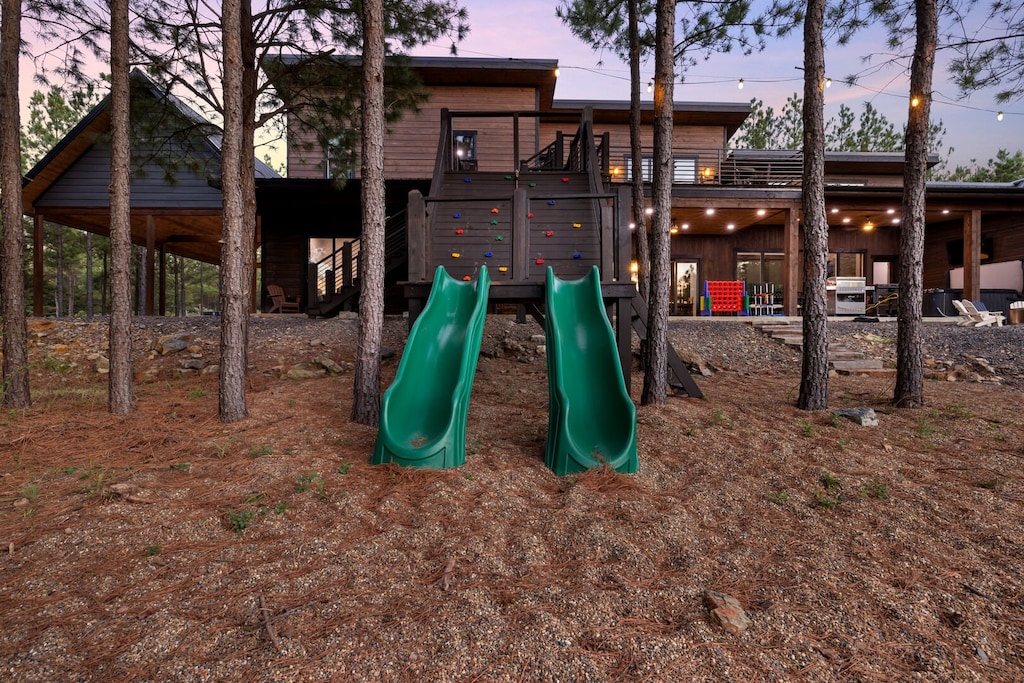 Dual slide play set outside!