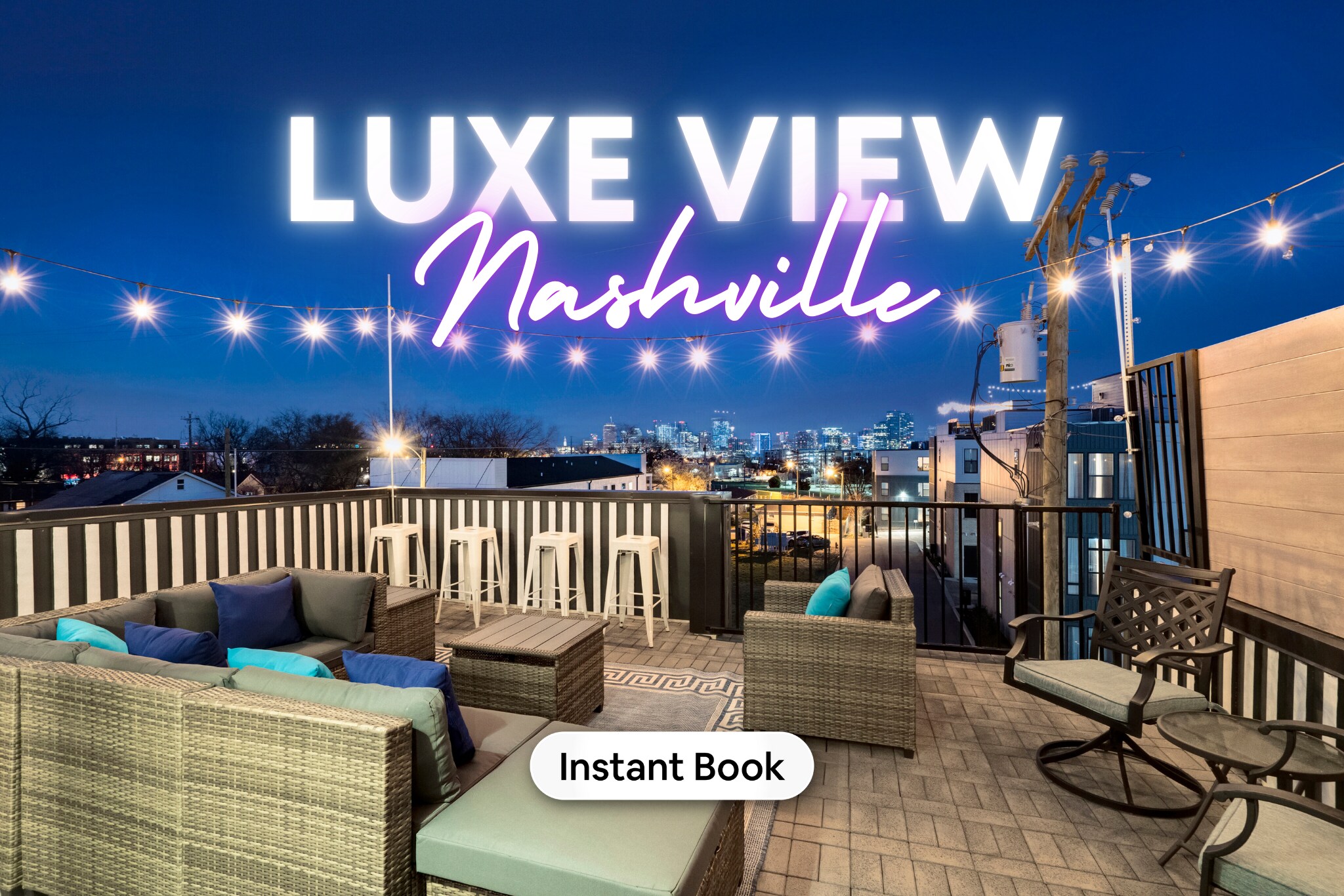 Sip on Southern charm under the stars from this luxurious Nashville rooftop, perfect for your next bachelorette bash or family getaway with Misfit Homes. 🥂✨ Indulge in Music City's skyline views, embrace the vibrancy of Nashville's night sky, and make memories that'll outshine the city lights. This vacation rental beckons you to live it up in style and comfort—ideal for any group adventure. Book today and secure your slice of Nashville luxury! 🌆🎸