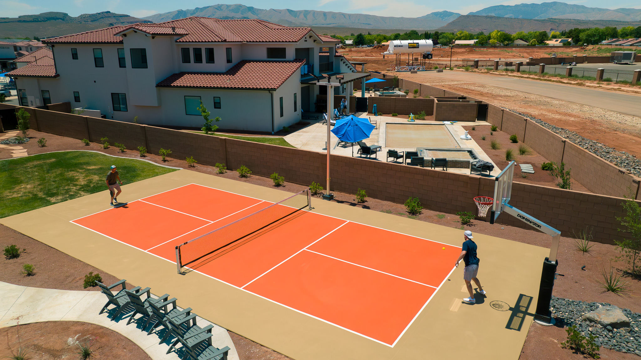 Play pickleball all day long on your private poolside pickleball court