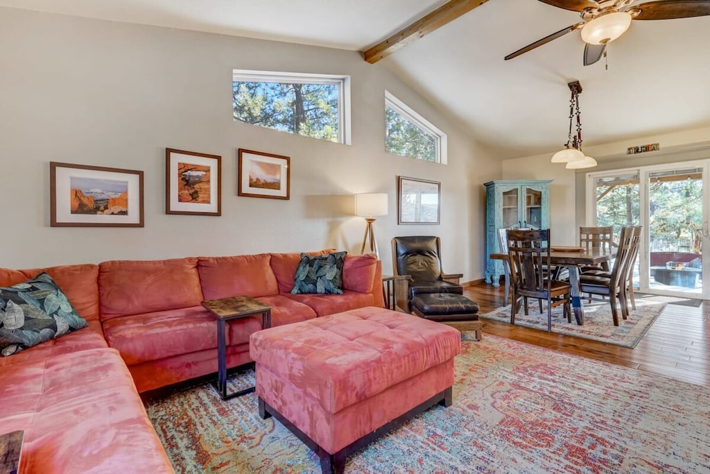 Our living room is conveniently adjacent to the dining area, seamlessly connecting comfort and dining for a well-balanced and accessible living space...