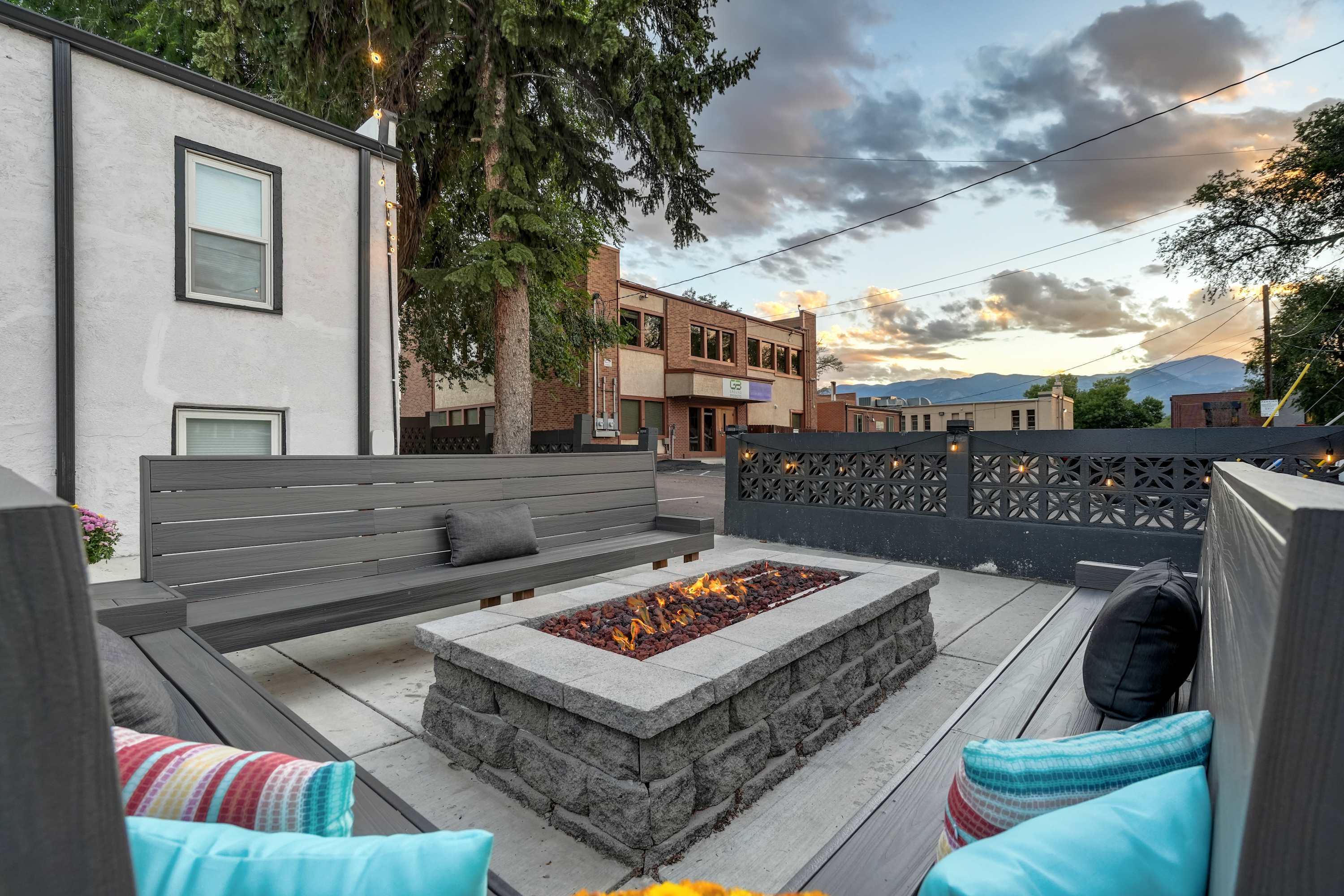 Gather around the custom-built fire pit for a cozy evening with friends and family.