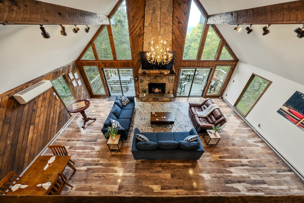 Cozy living room with a fireplace and TV.