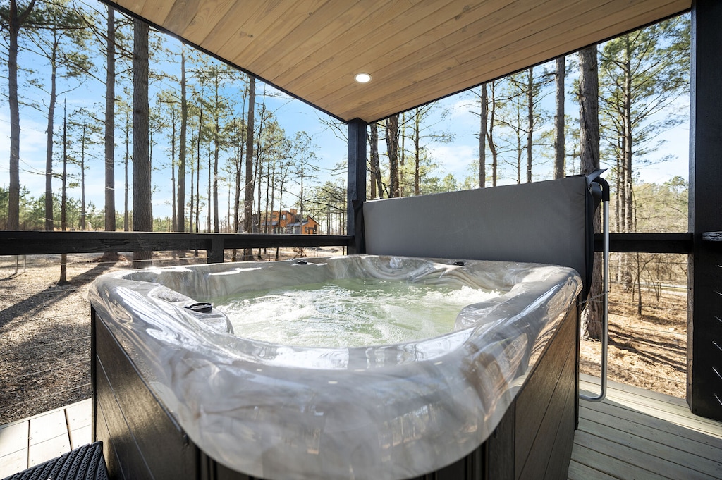 Enjoy a relaxing soak in the bubbling hot tub