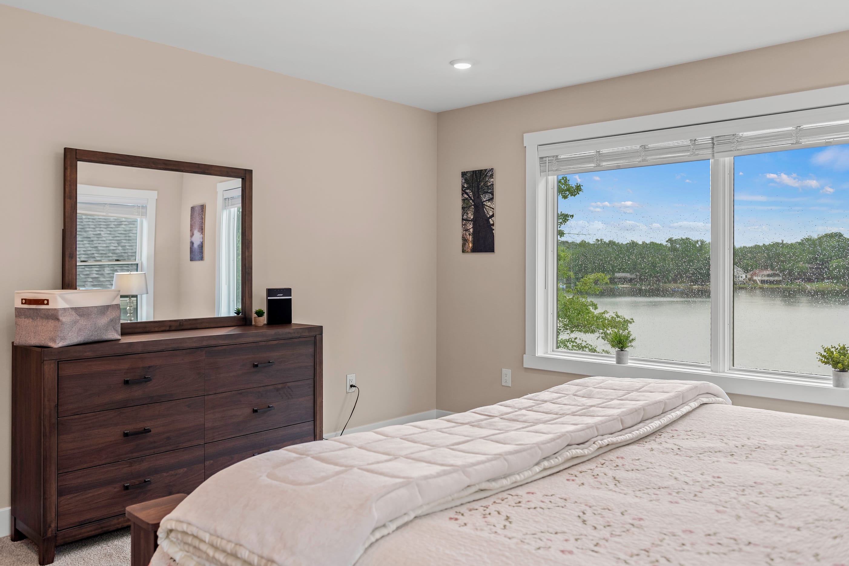 The primary bedroom features a king bed and ensuite bathroom.