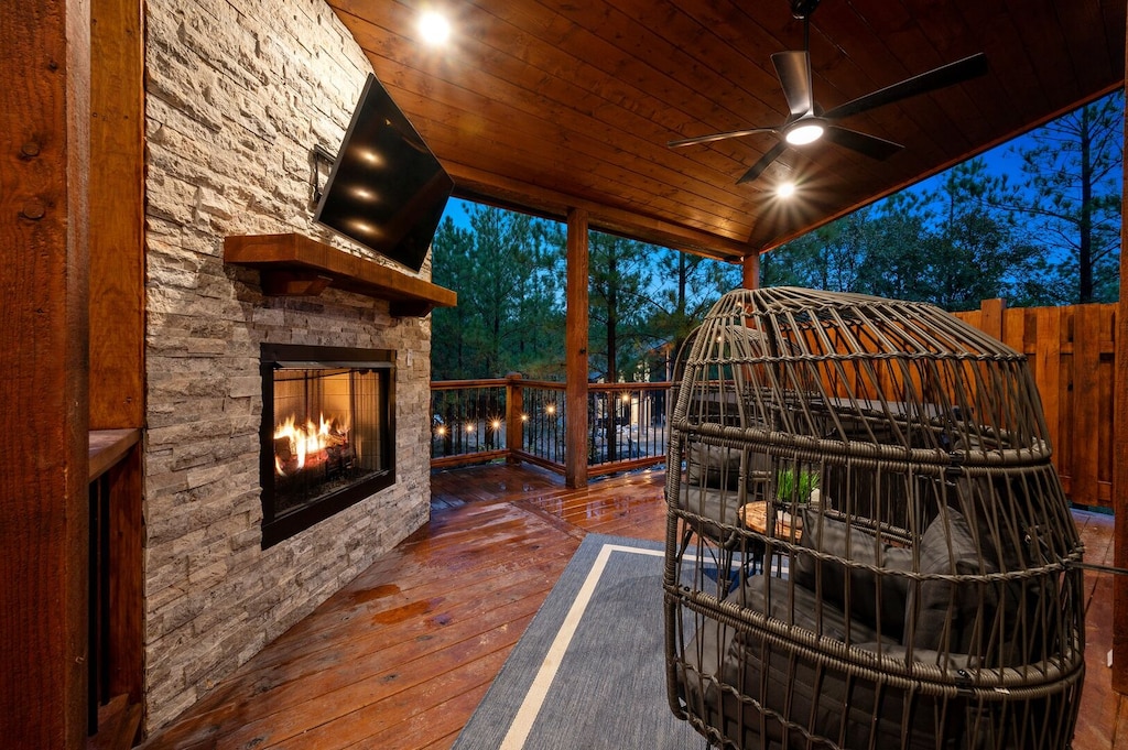 Outdoor deck with TV & gas fireplace