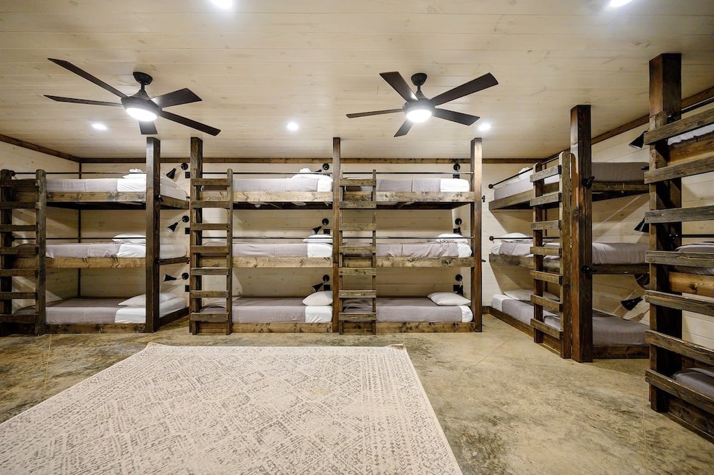 Downstairs bunk room sleeps 18 guests in twin-sized beds