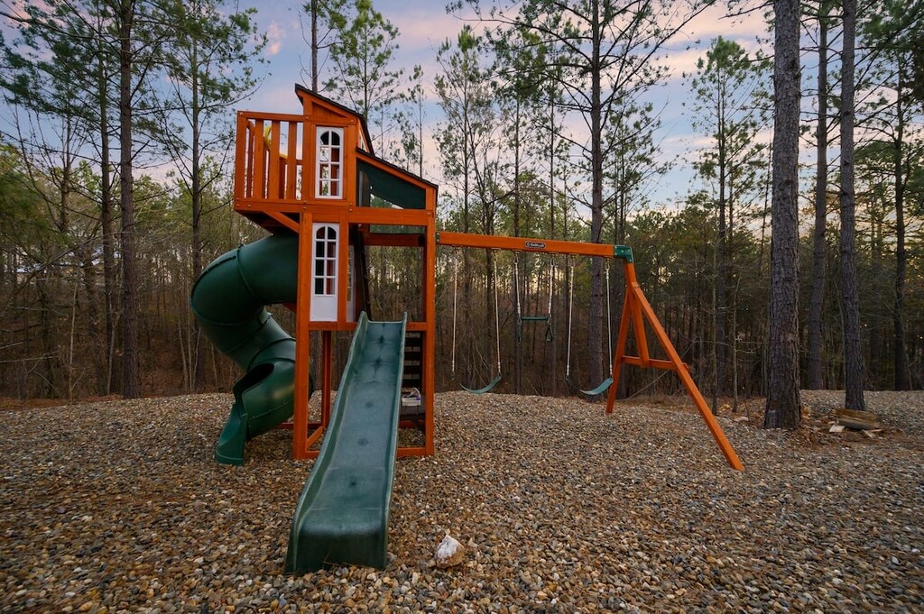 While the kids slide and swing nearby