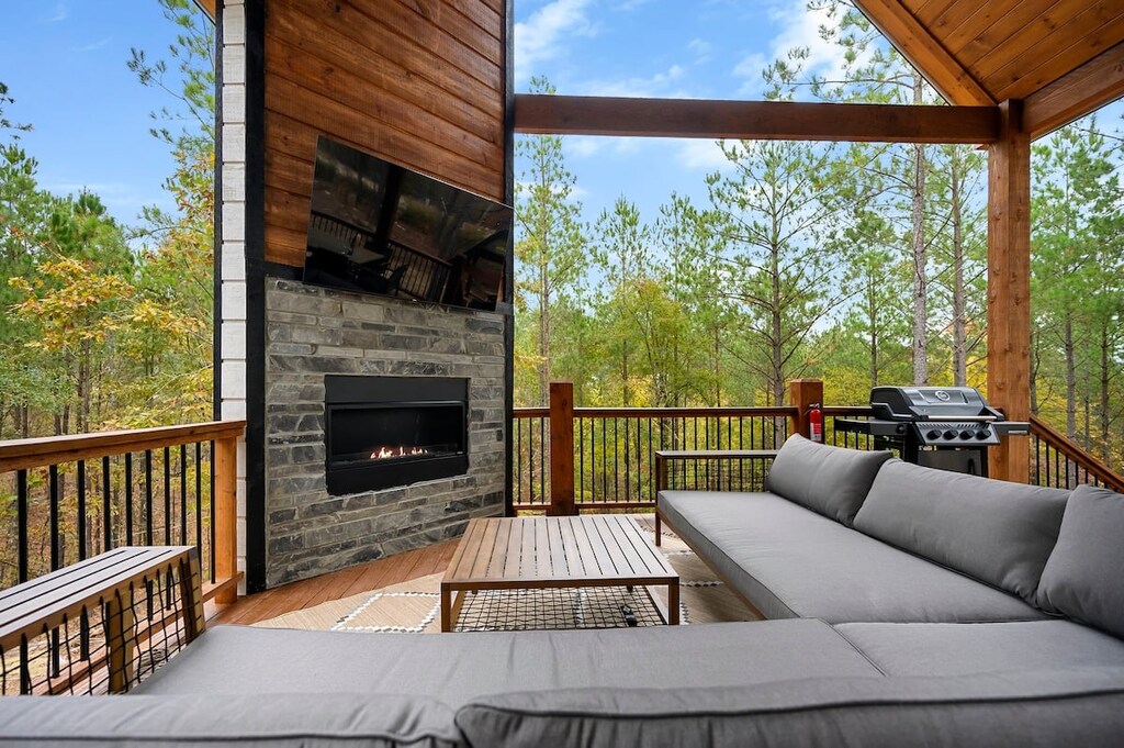 Seasonal fireplace and TV for streaming your favorite shows