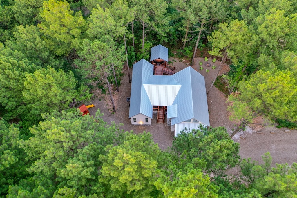 Our cozy cabin nestled in the pines