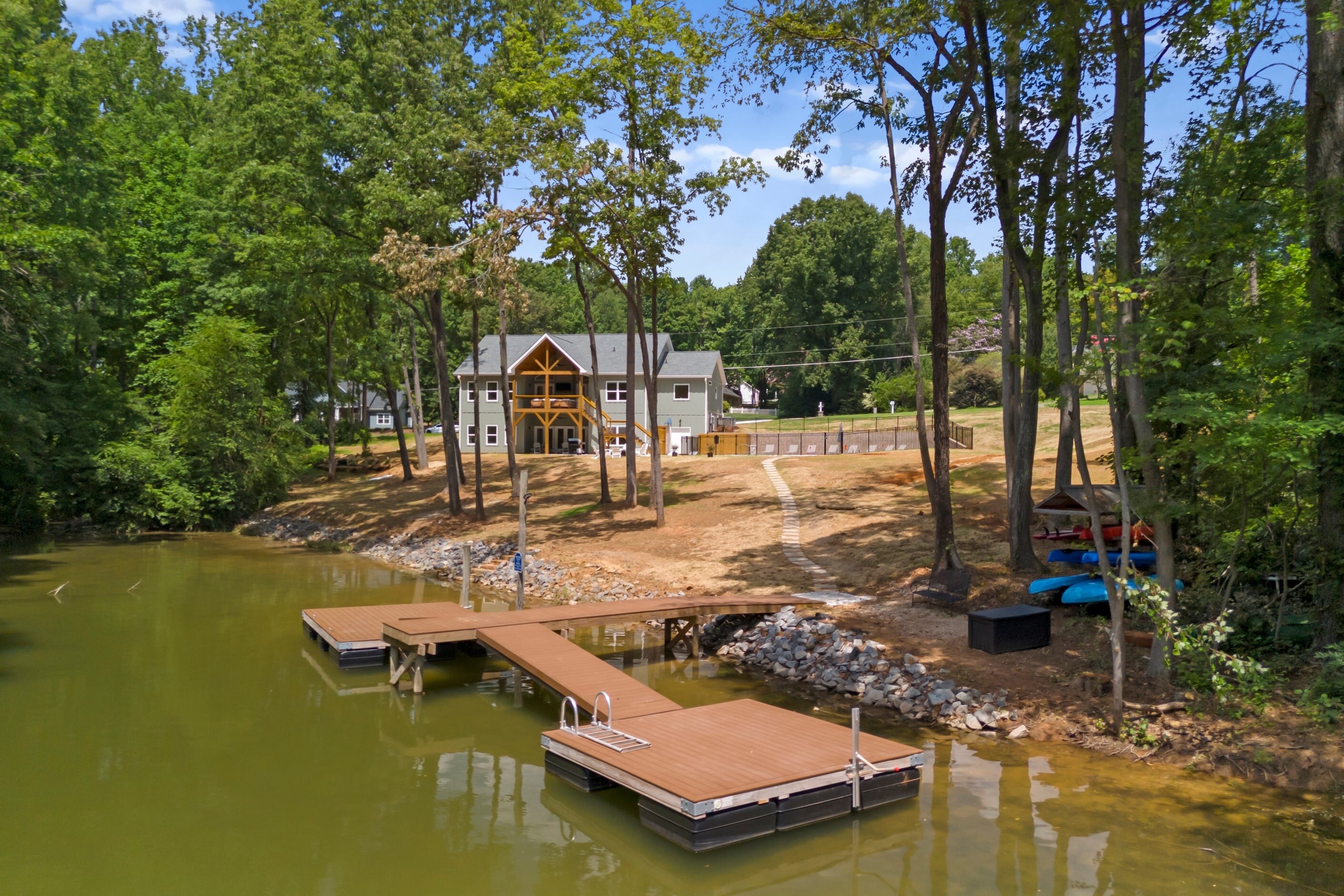 New dock and view of the back of the house at Hideaway Cove. 