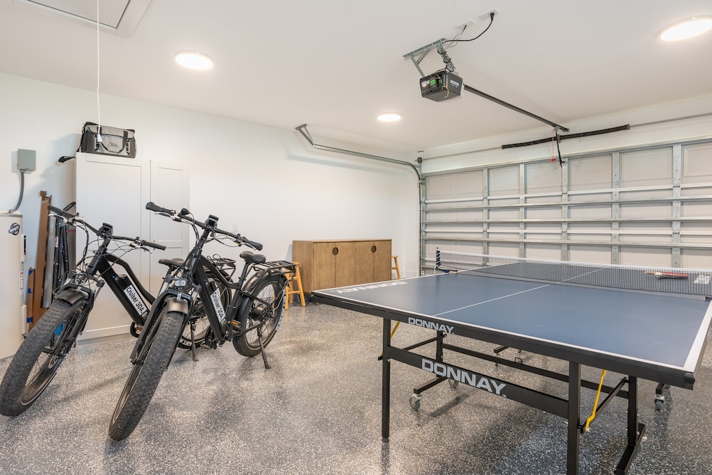 Ping pong table in the garage. Electric bikes are available to rent for an additional cost.