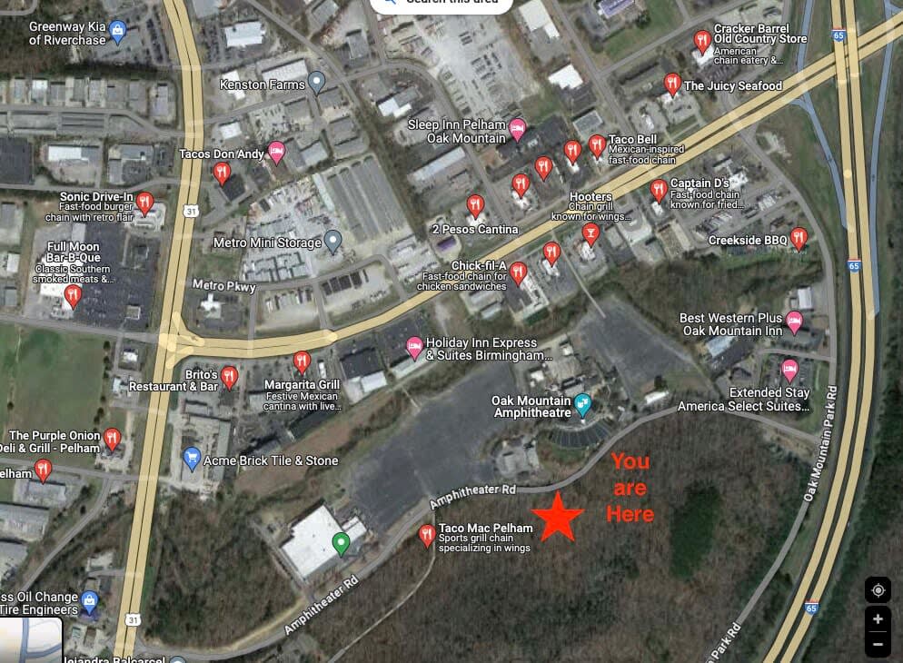 Just 2 minutes from I-65 and Hwy 31.  Centrally located with lots of restaurant options available.