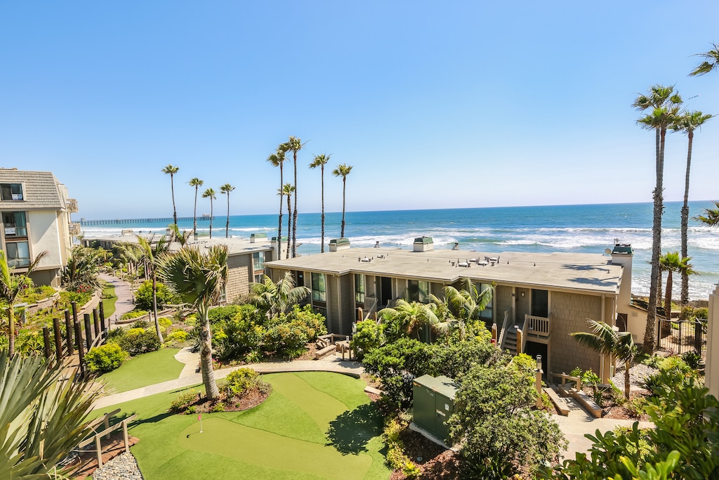Amazing lofted views of the ocean waves with the iconic Oceanside Pier in the distance
