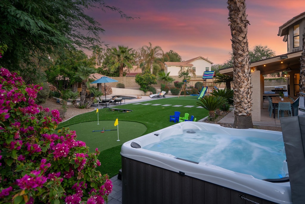 Unwind under the stars in our hot tub, where the night sky and warm bubbles create the perfect evening escape
