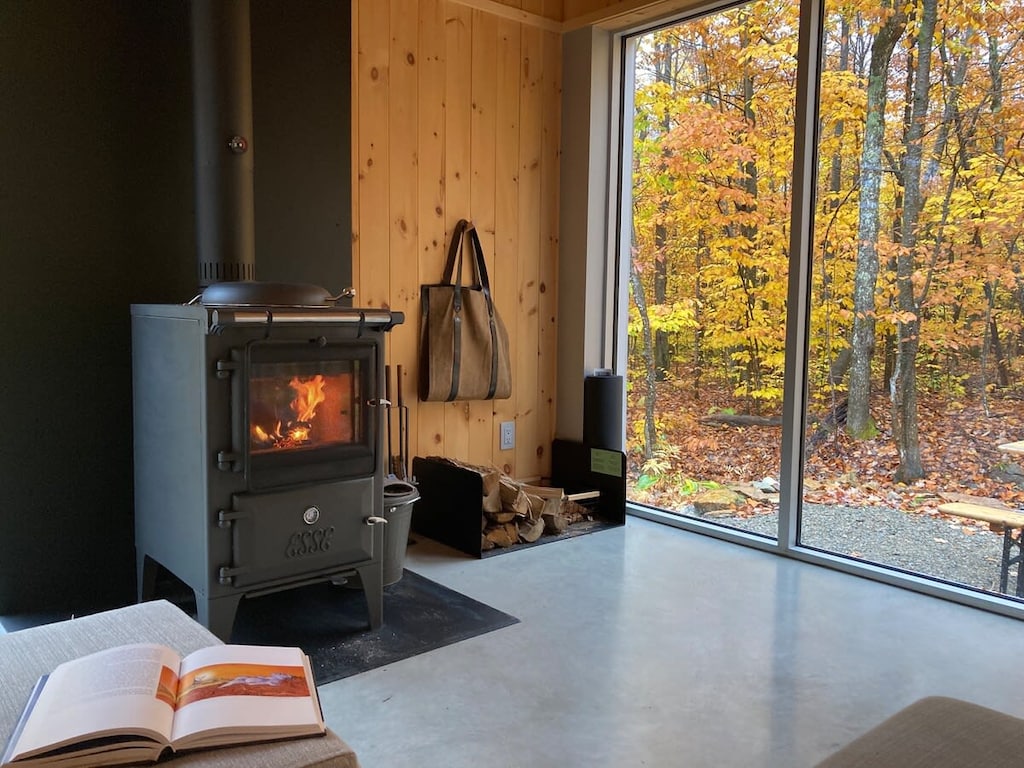 Let autumn's colors envelop you beside a dancing flame.