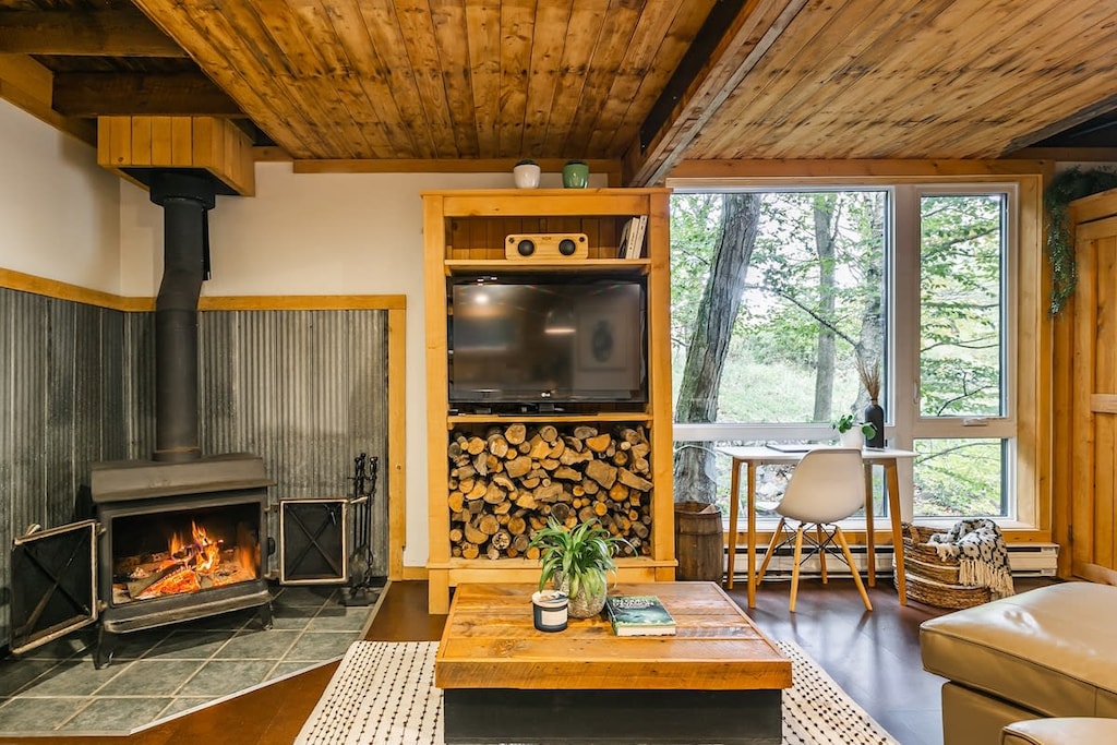 Relax and unwind in this cozy winter-friendly living space.