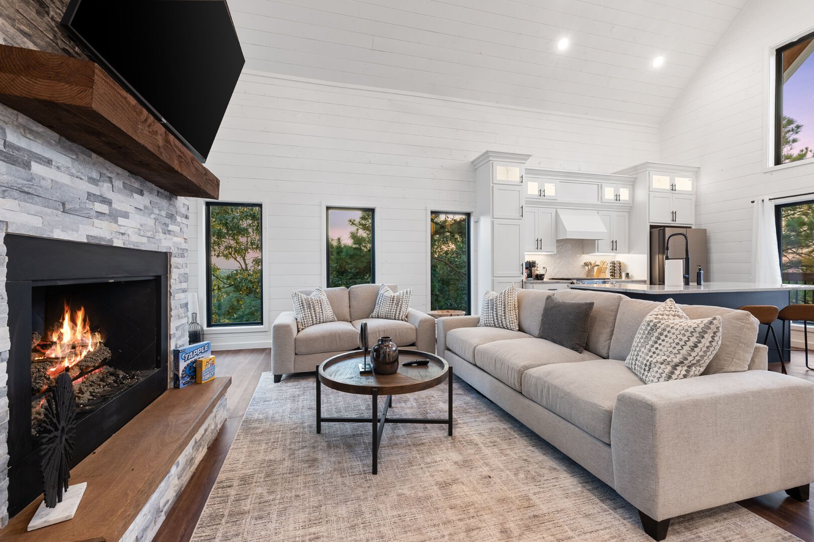 Get cozy with the gas fireplace Get cozy with the gas fireplace