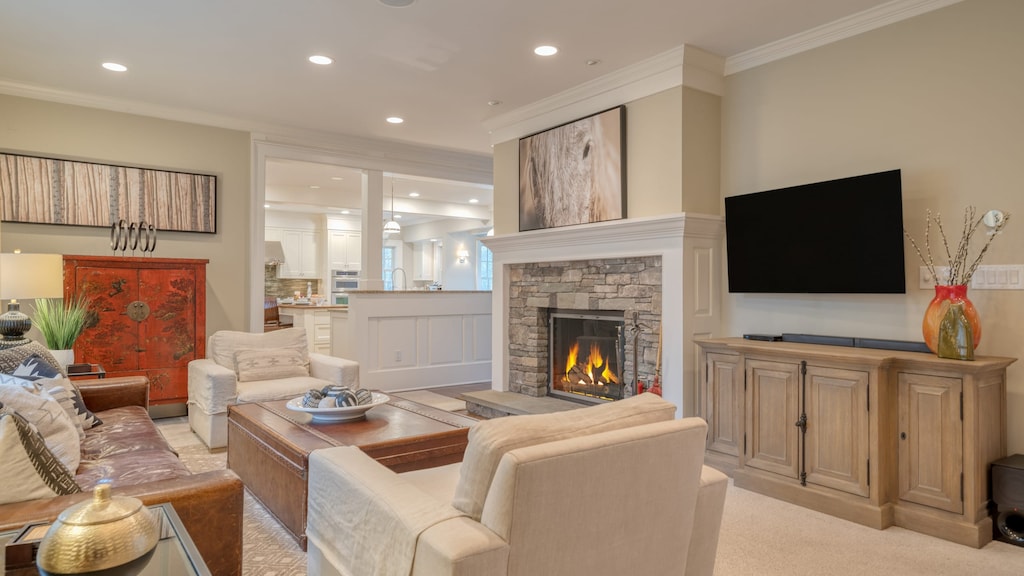 Bright living area with a fireplace and TV, perfect for relaxation!
