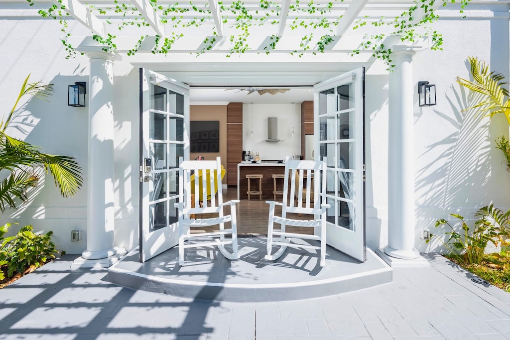 French doors open to the yard