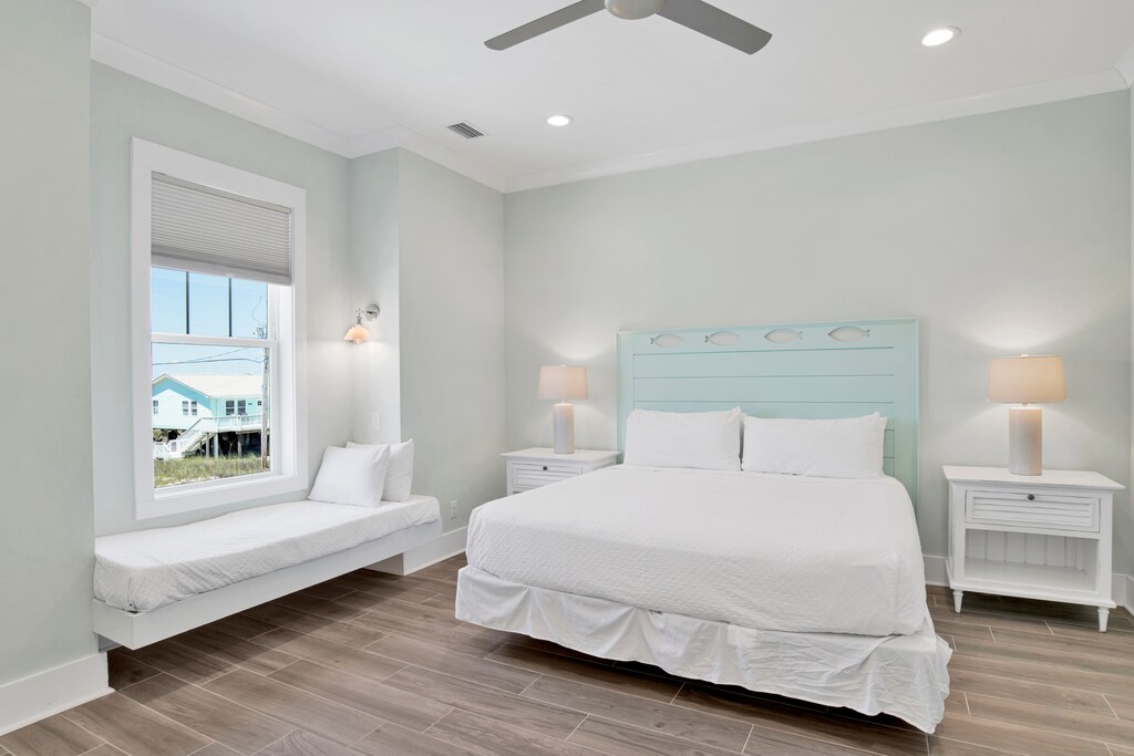 Guest bedroom, located on the 1st floor with a private, attached bathroom