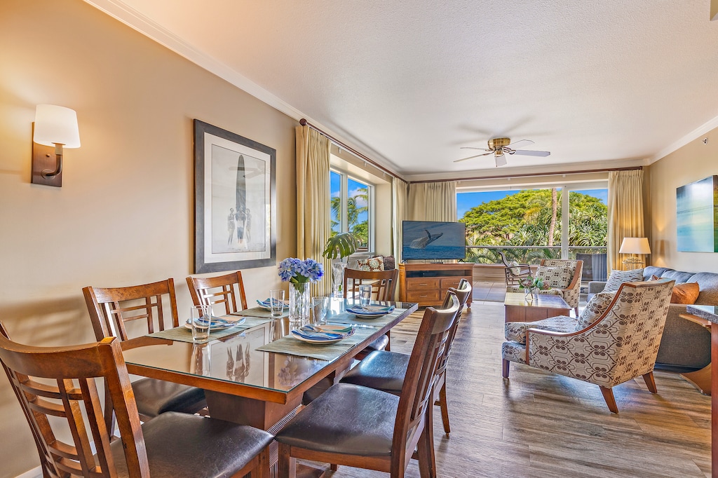 Host dinners at Honua Kai Konea 232 with seating for six in the bright, stylish dining area.