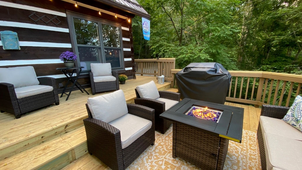 Enjoy the Fire Table, Gas Grill, and Comfy Seating on the Large Deck