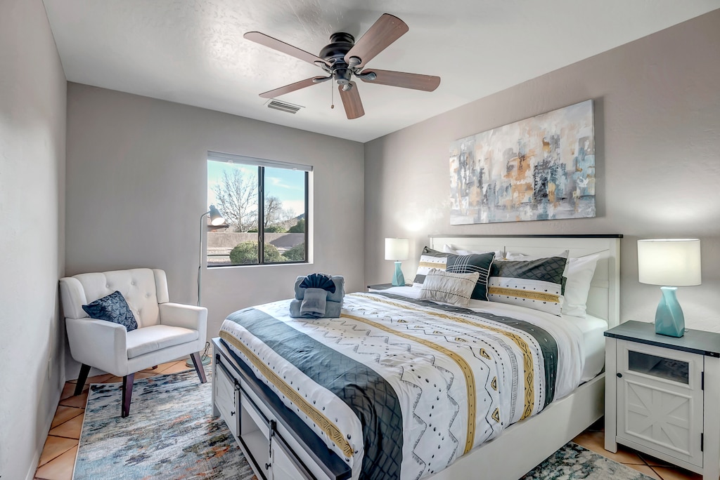 Bedroom 3 with Queen Bed and Access to a Full Shared Bathroom