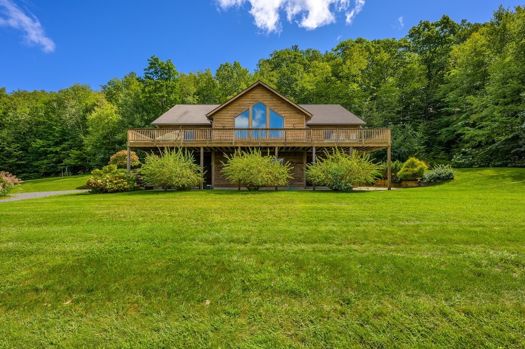 View of the yard and deck