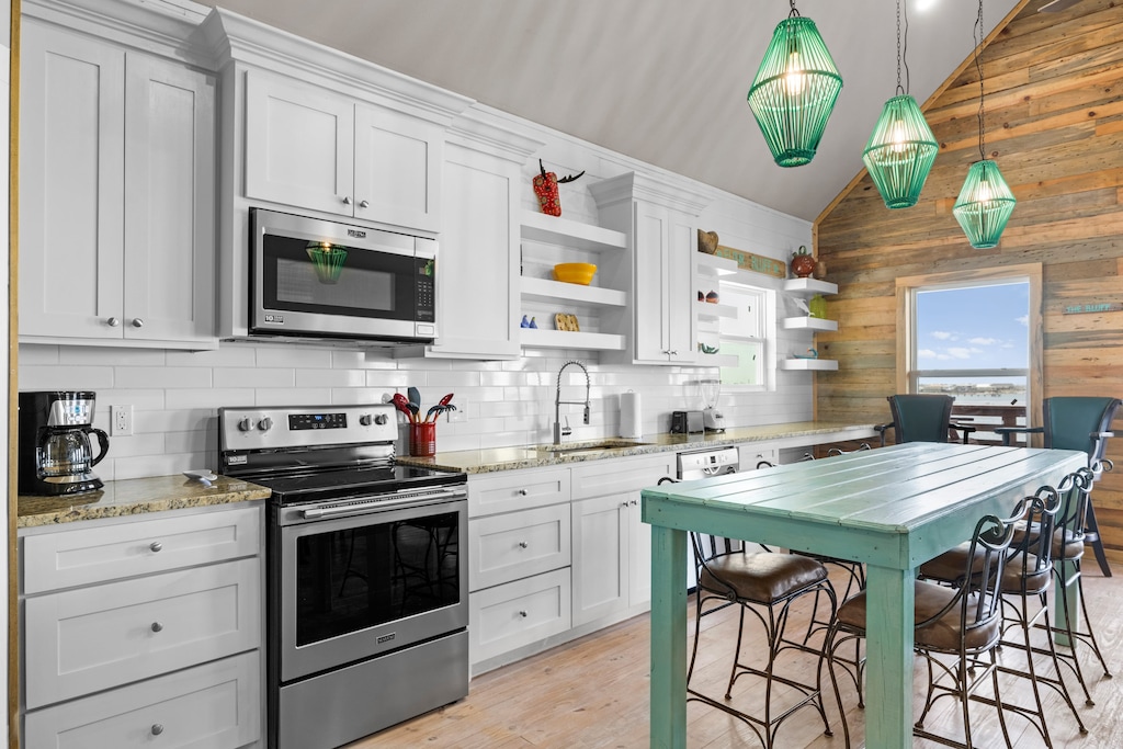 Modern interior with coastal accents and a homey feel.