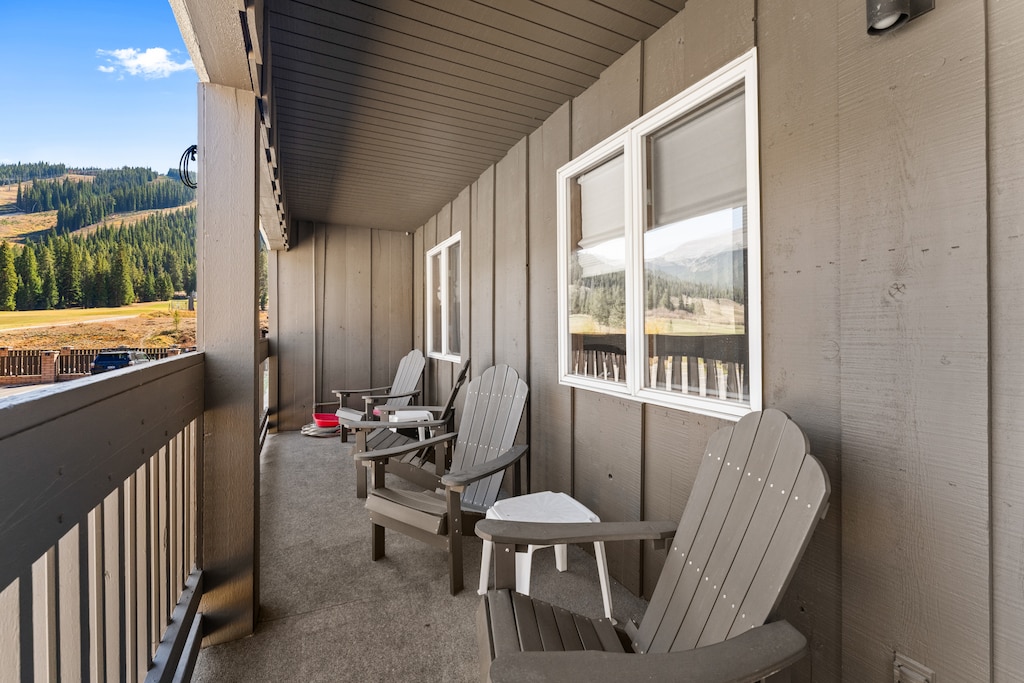 Private balcony with outdoor seating. 