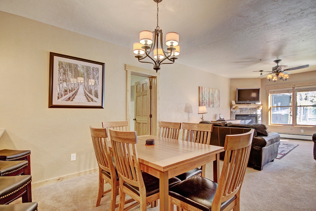 The dining table can seat up to 6 people. 