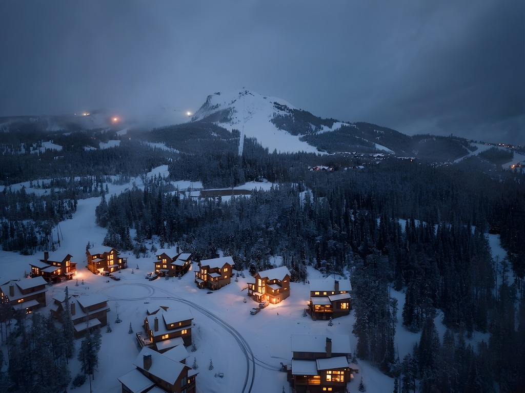 Homestead Chalet Neighborhood on a Snowy Evening