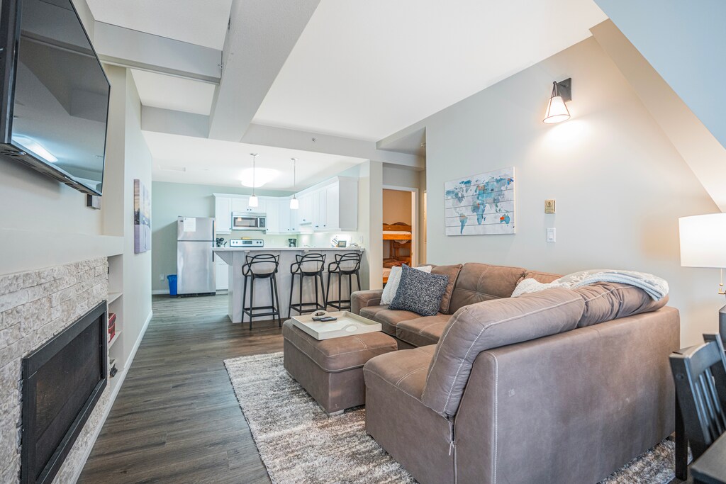 Bunk room is located to the right of the kitchen.