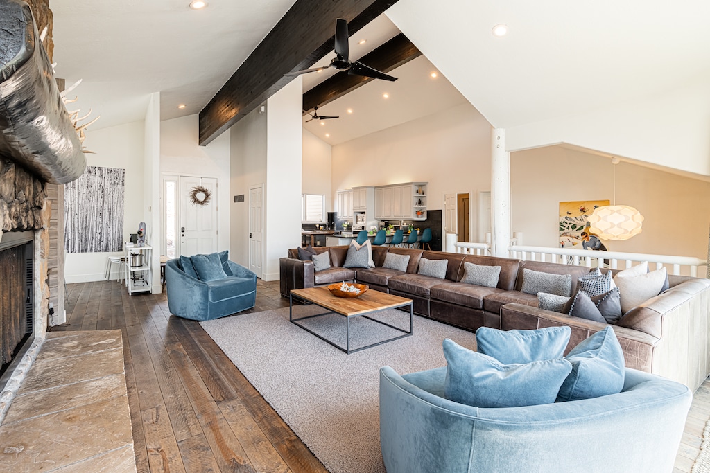 Main Level Great Room with Vaulted Ceilings and Hardwood Floors