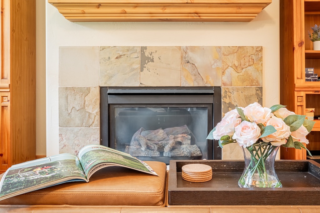 Enjoy a night inside with the cozy gas fireplace