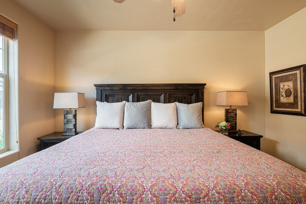 Two bedside tables and lamps, perfect for reading before bed