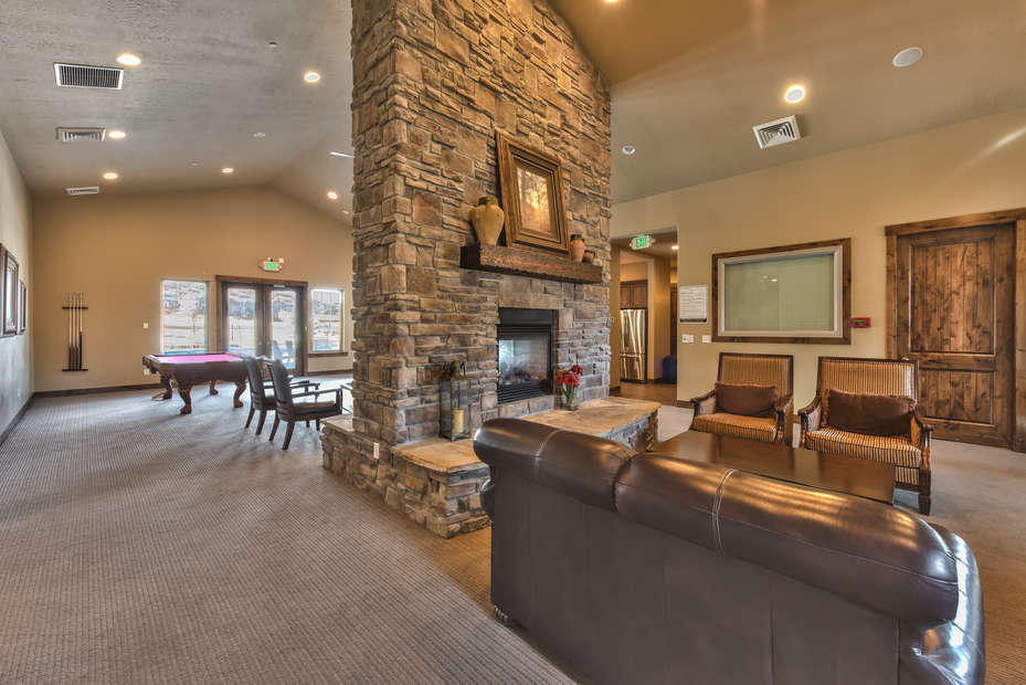 Clubhouse with a pool table and a full kitchen