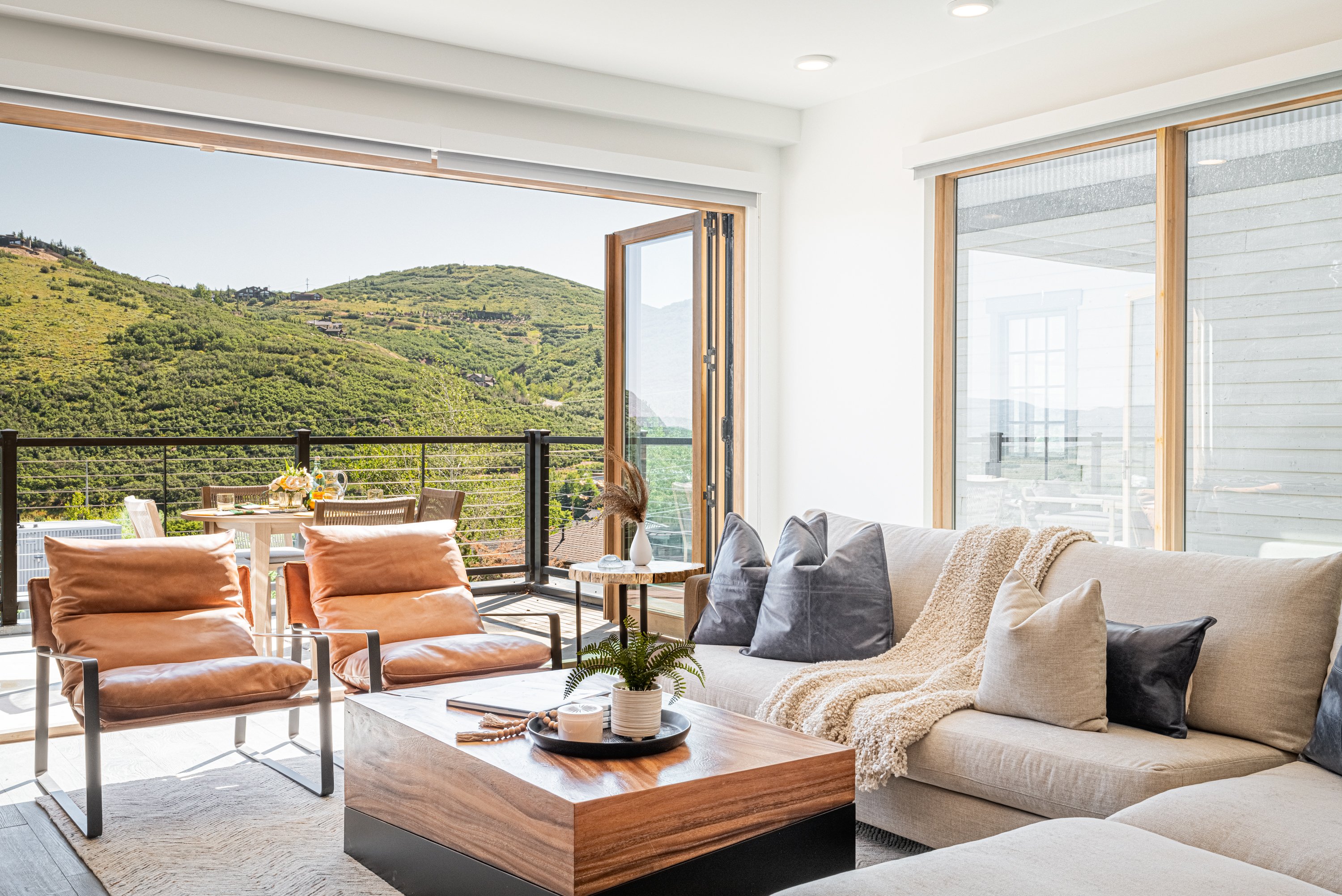 Living room features private deck access