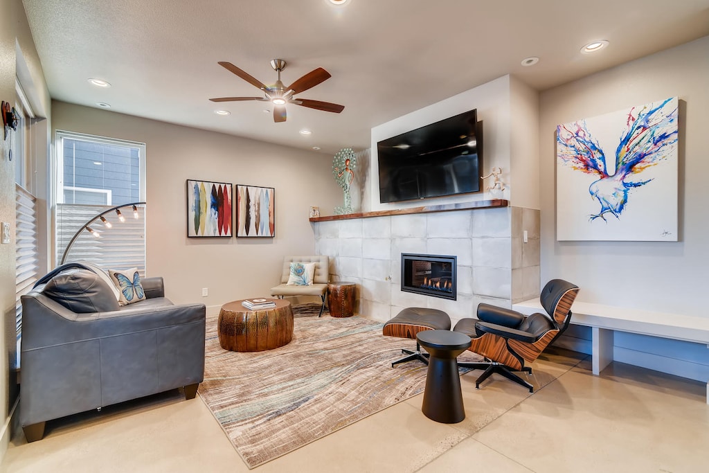 844 Jerome St. (Unit 1) | Living Area with Smart TV and Fireplace