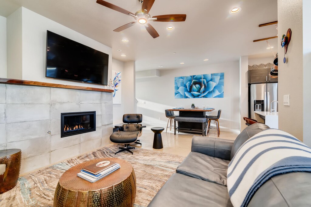 844 Jerome St. (Unit 1) | Living Area with Smart TV and Fireplace