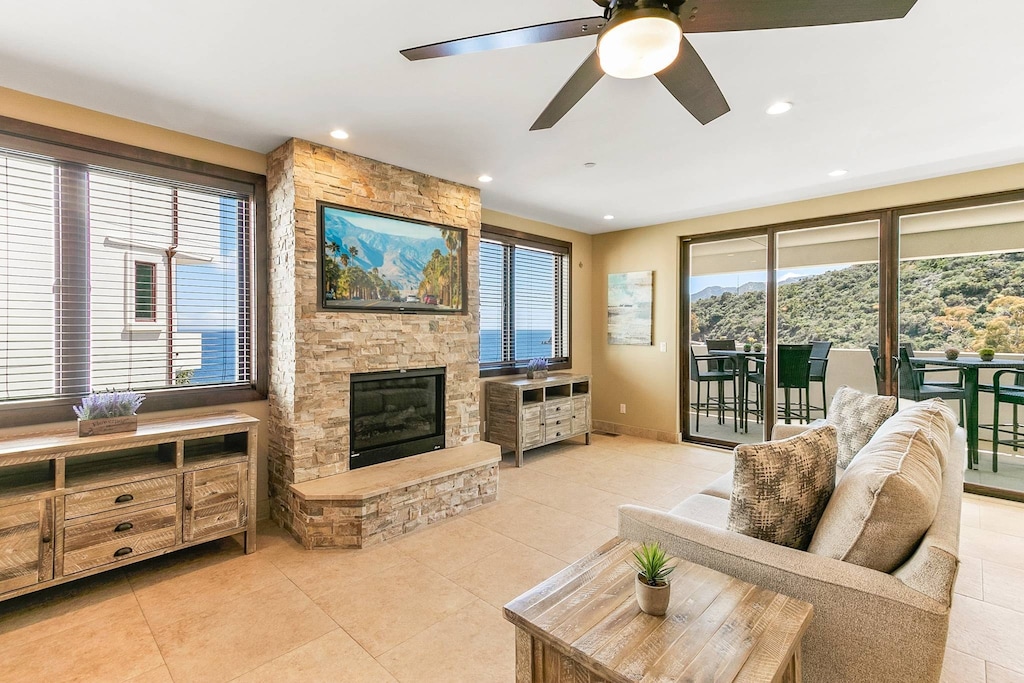 Living area features ocean views.