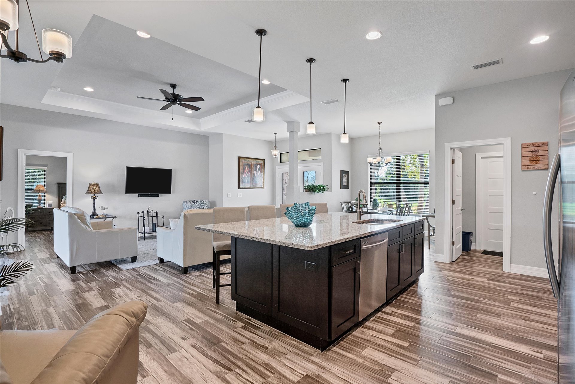 Beautiful open living space overlooking private pool & spa