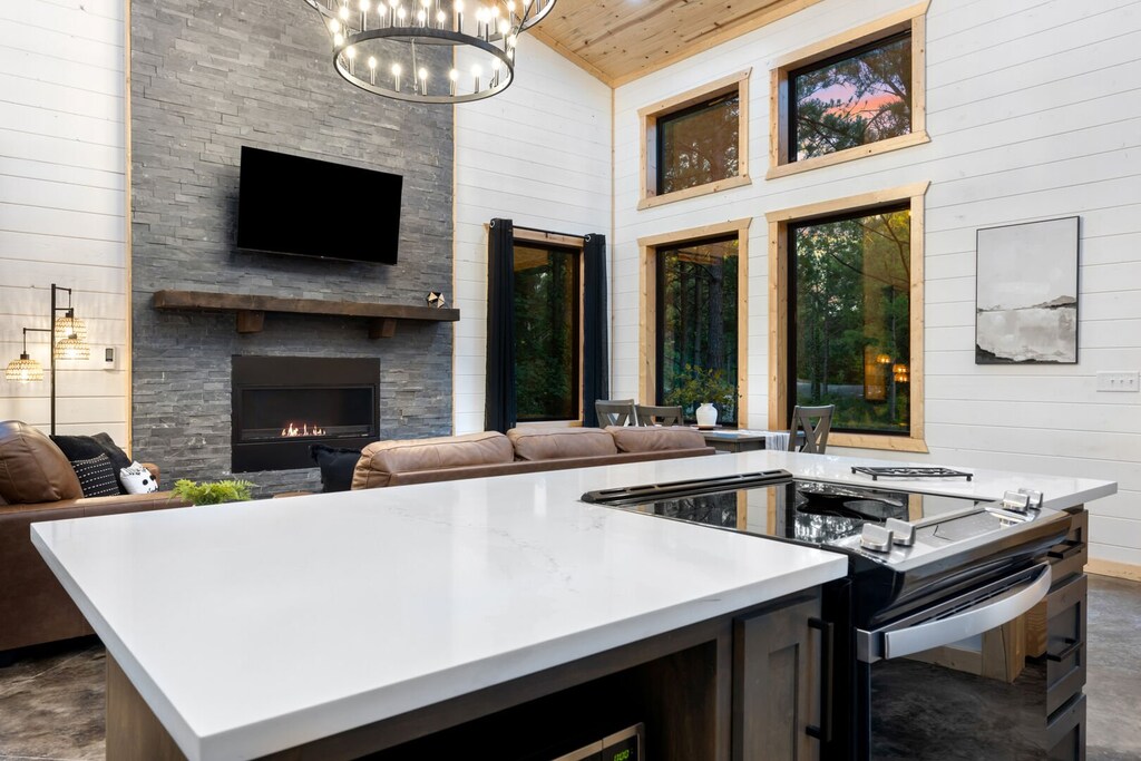 Open kitchen space to the living room