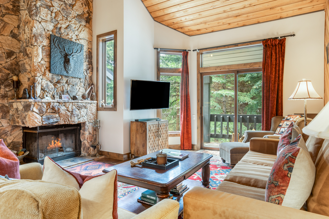 Living Room with Wood Burning Fireplace View 2